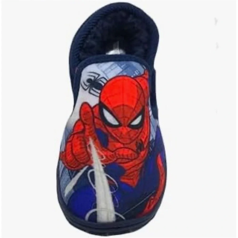 Boys Spiderman Slippers Marvel‎ Slip On Kids Size 8 Fleece Insole Navy Spidey
